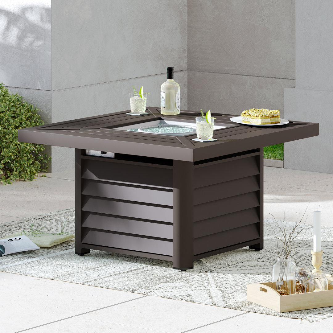 Baecher Aluminum Propane Outdoor Fire Pit Table with Hidden Fuel Tank Storage & Lid